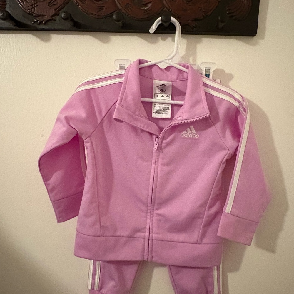 Adidas Light Pink Kids' Tracksuit with White Stripes